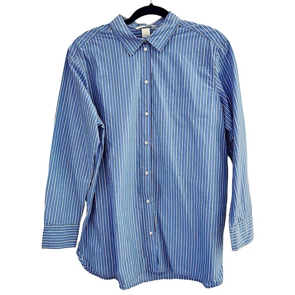 H&M Light Blue and White Striped Long Sleeve Tunic Shirt Blouse Size Small - Picture 1 of 8